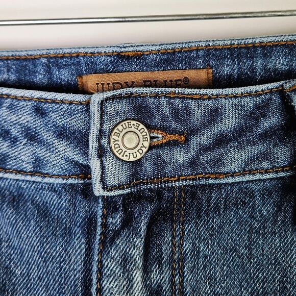 Judy Blue Distressed Denim Shorts Women’s Size Large L Raw Hem High Rise Cutoff - Picture 4 of 13